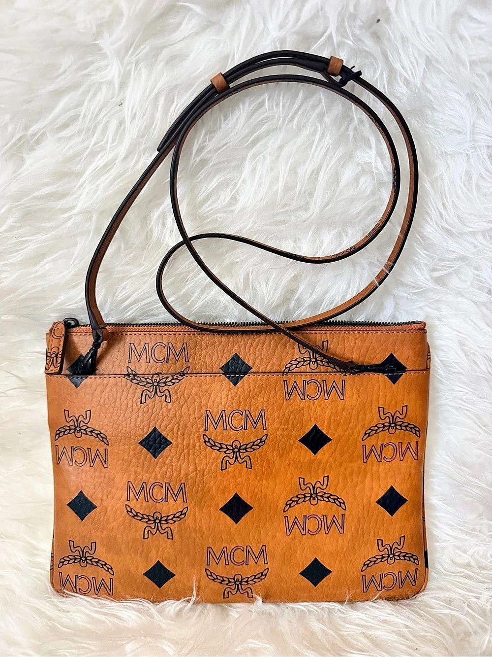 MCM Medium Crossbody Pouch in Visetos Original Brown & Black